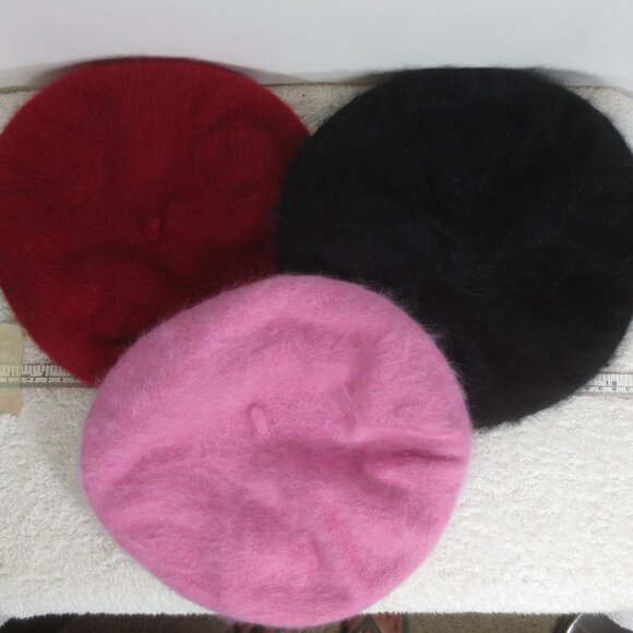 A. Brod Hats Lot of 3 Berets Black Pink Wine Vintage Angora Wool Blend Caps OSM main image 6